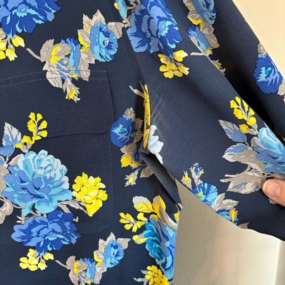 Equipment Women Lynn 100% silk button down Blouse Peacoat floral long sleeve LG - Picture 9 of 15